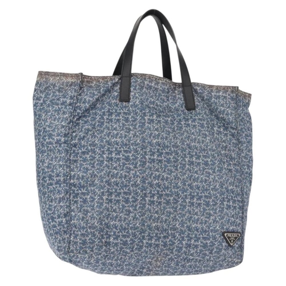 PRADA Tote Bag Nylon Blue Silver Auth hk305